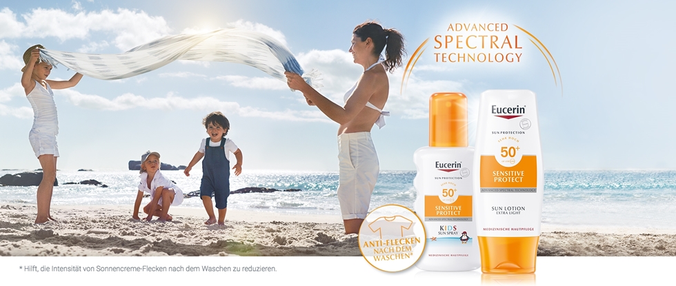 Familie, Strand und Eucerin Sonnencreme