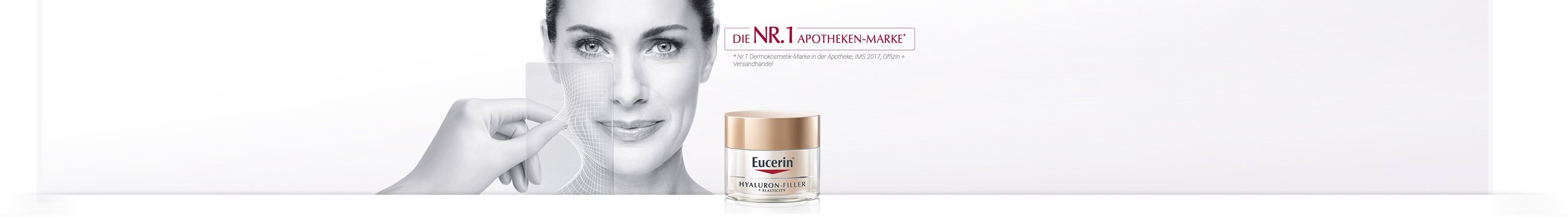 Frau schaut in die Kamera, Illustration, Hand prüft Elastizität der Gesichtshaut